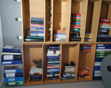 A picture showing 2 bookshelves with books on next to each other